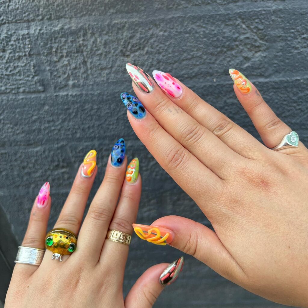 neon swirl asian nail art