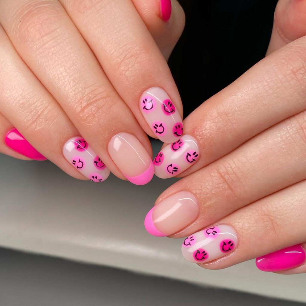 Blue Smiley Wave nails