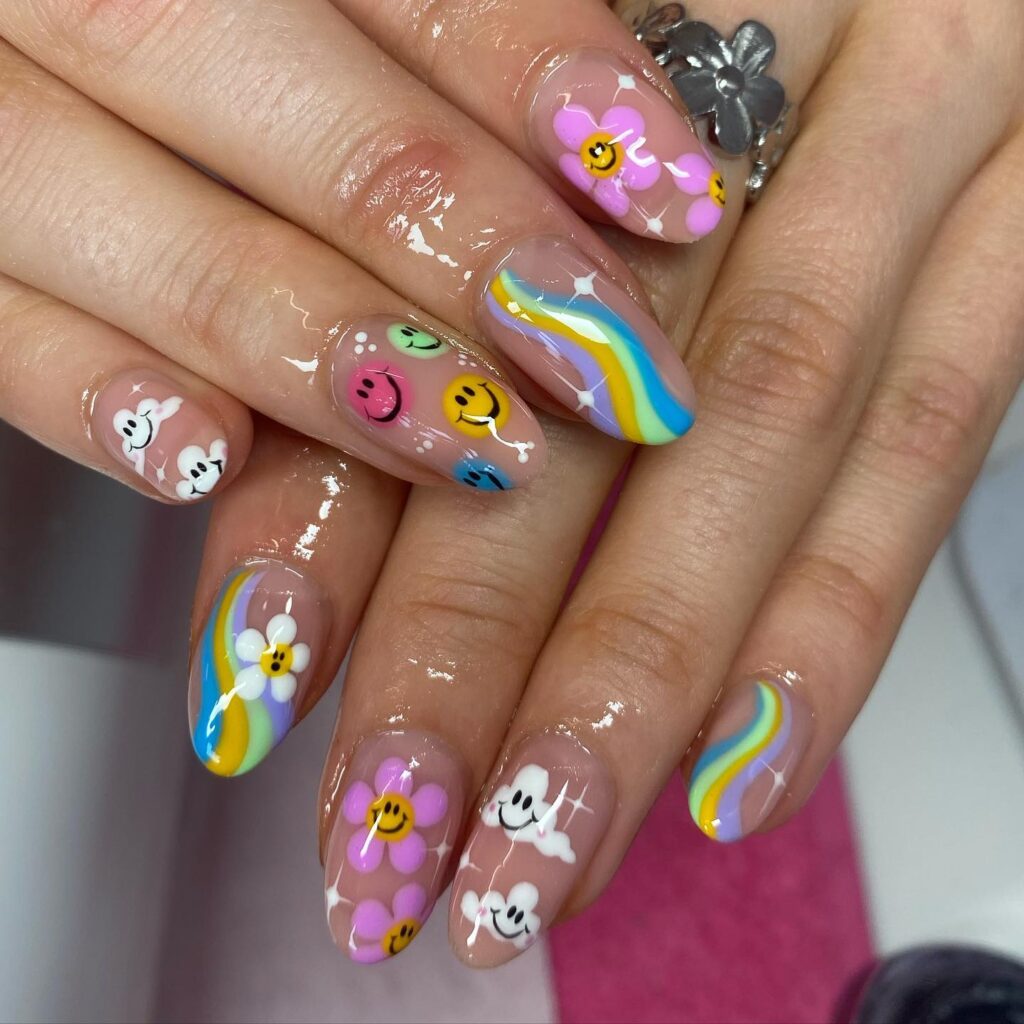 French Tip Smileys nails