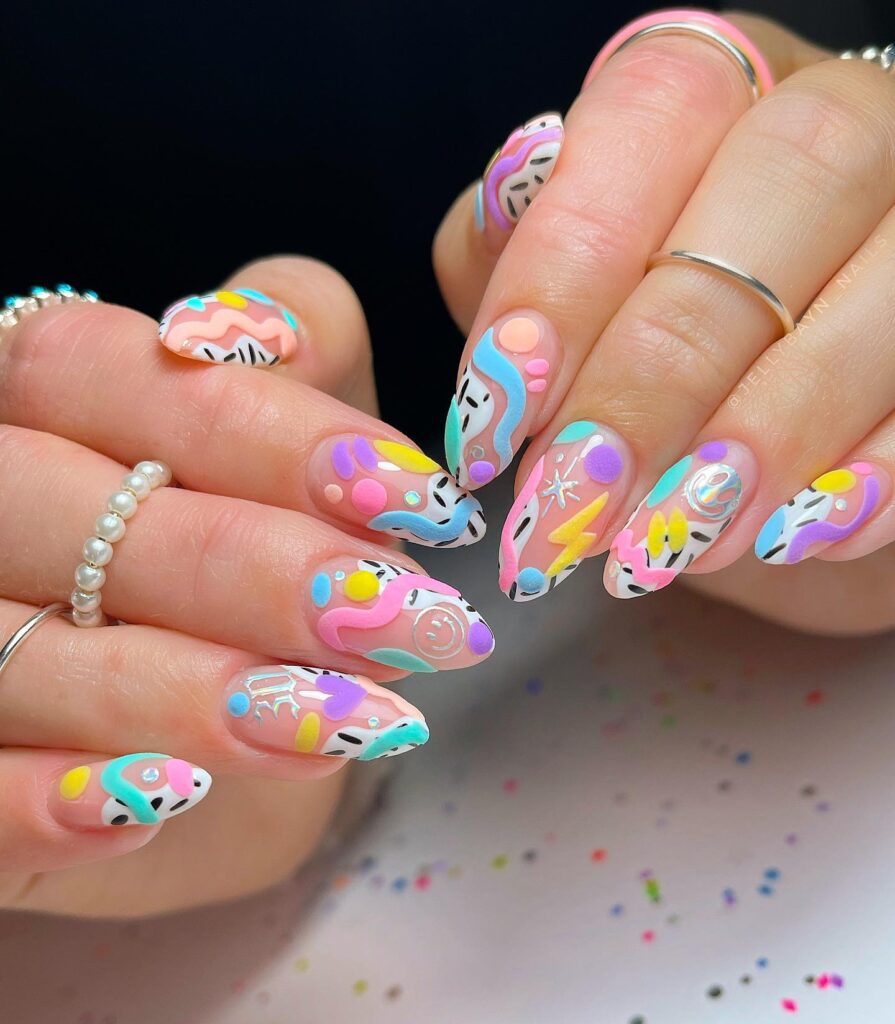 Teal Smiley Garden nails