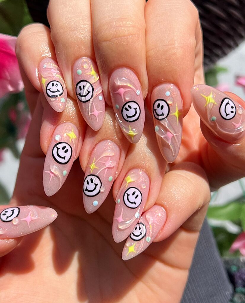 Bold Stripe Smileys nails