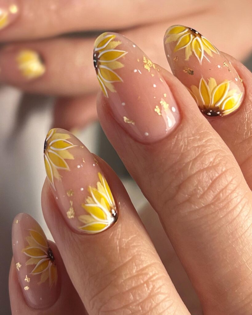 Gold Foil Sunflowers nails