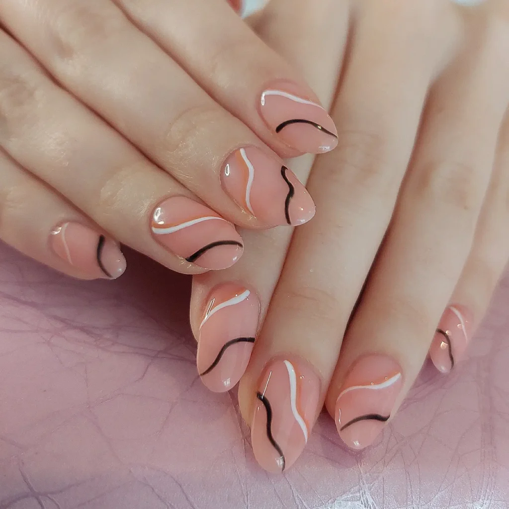 Peach Duo Lines nails