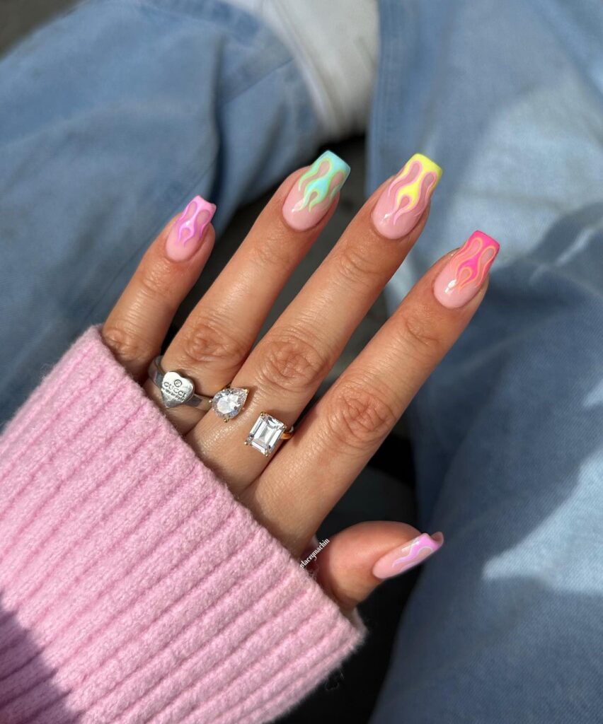 Pastel Rainbow Coffin nails