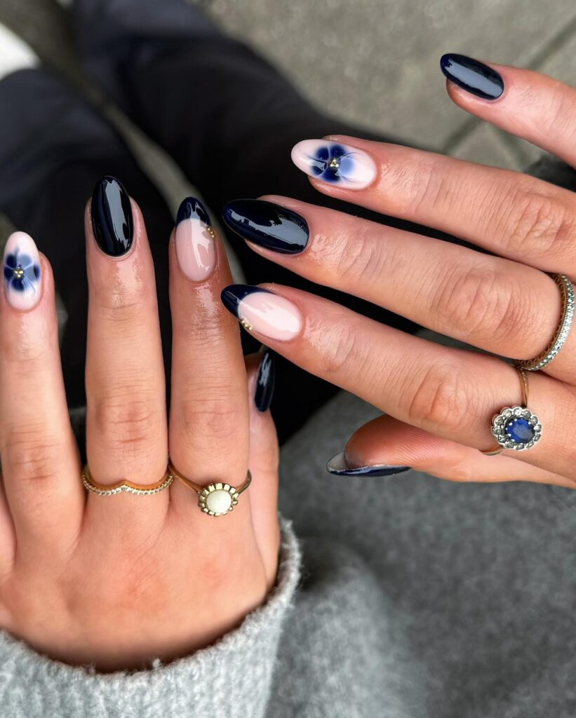 Stormy Blue Oval nails