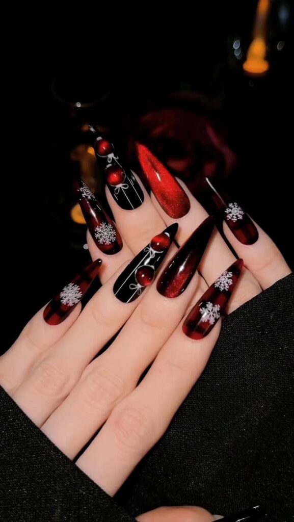 Dark Crimson Snowflake nails