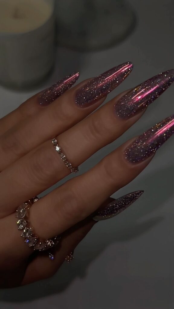 Amethyst Caviar Chrome nails