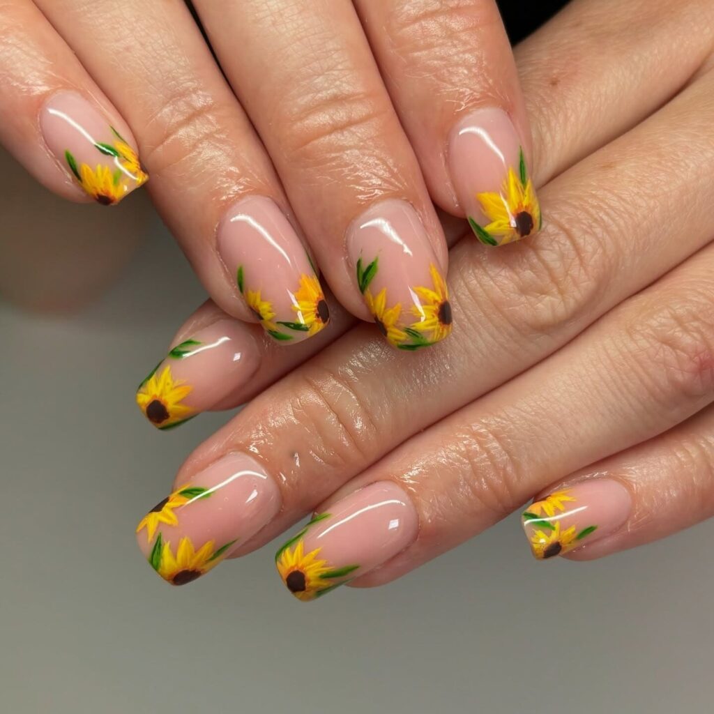 Sunflower Tip French nails