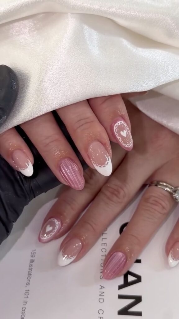 Pink Lace Heart nails