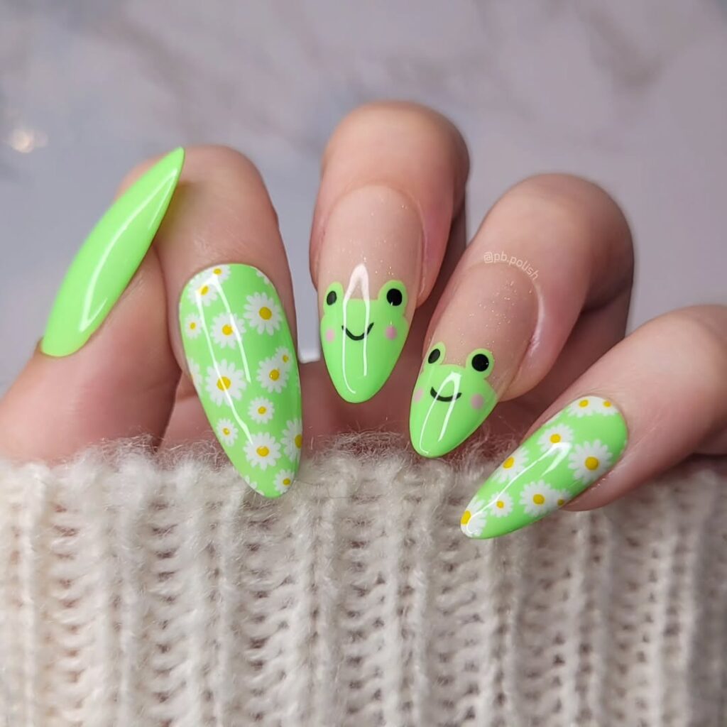 Neon Daisy Frogs nails