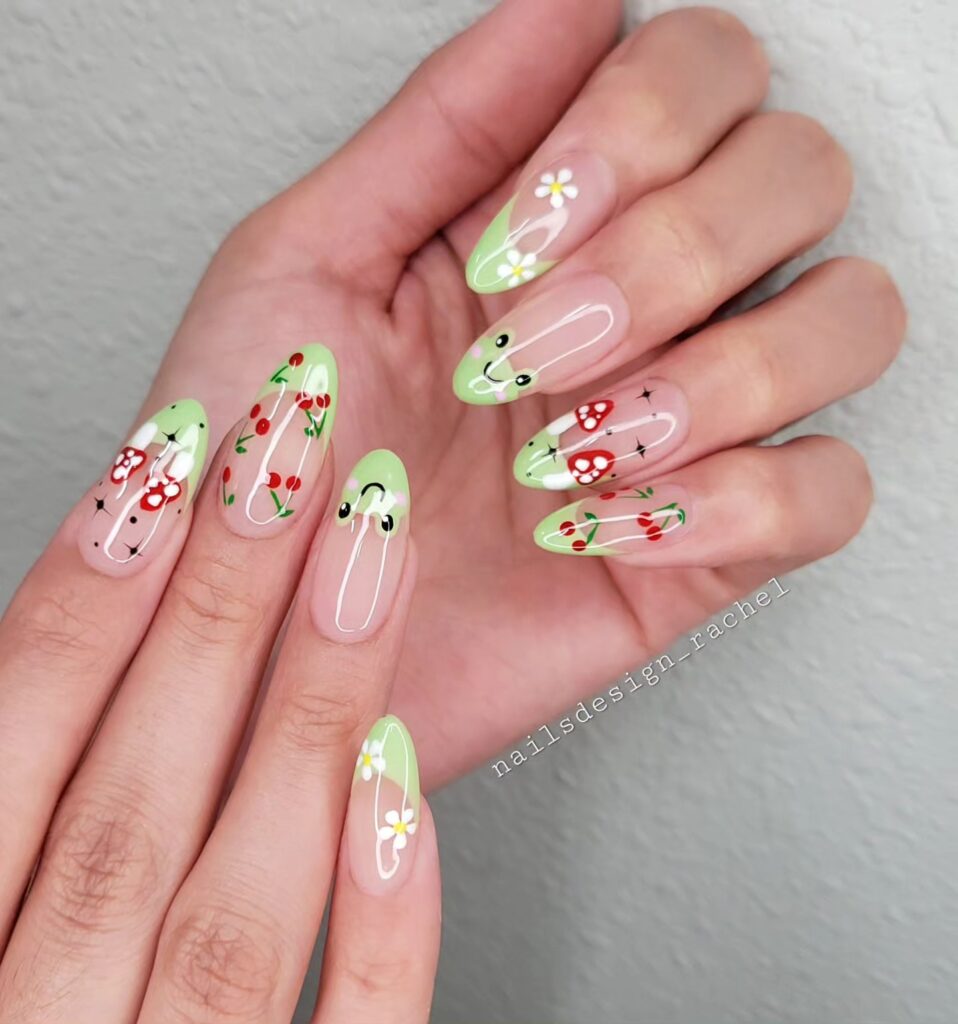 Cottagecore Frog Tips nails