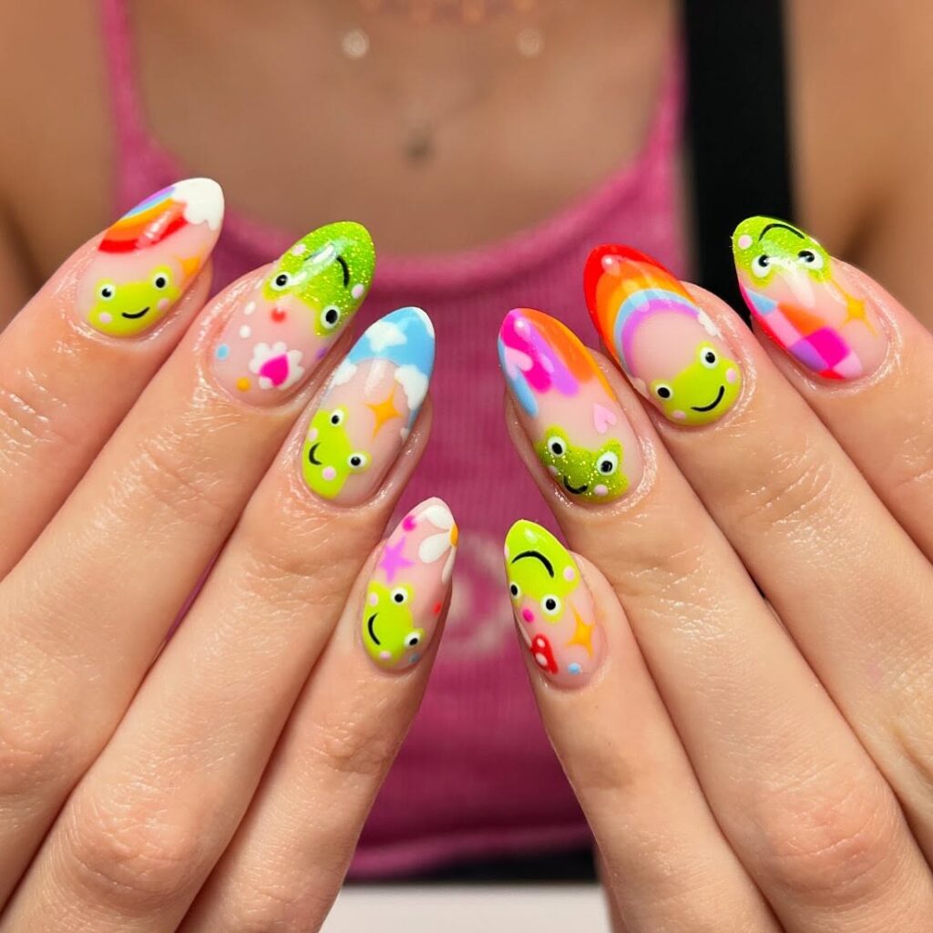 Rainbow Frog Carnival nails