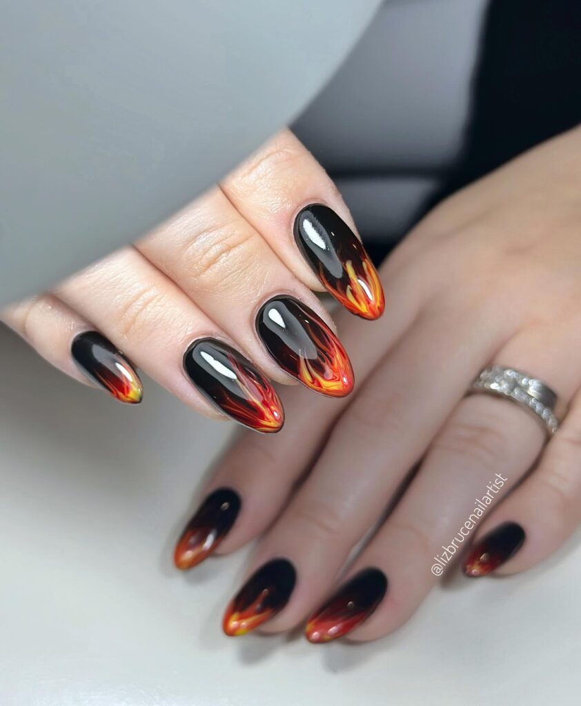 Black Flame Almond nails