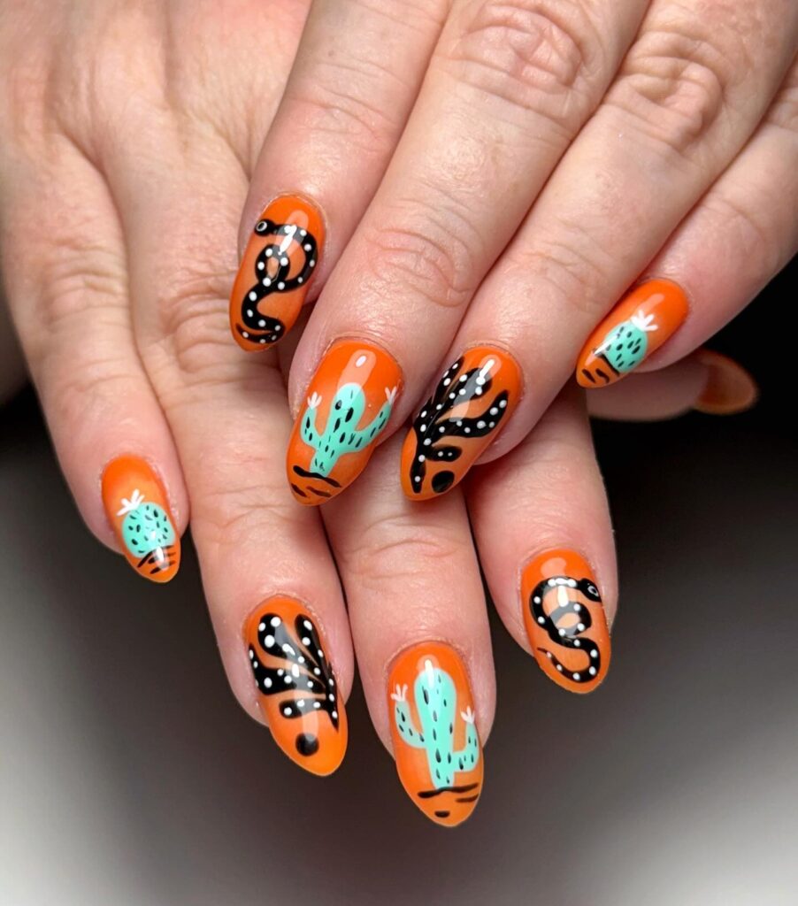 Desert Snake & Cactus nails