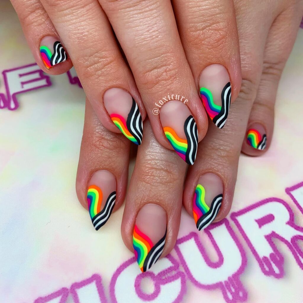 Zebra Rainbow Tips nails