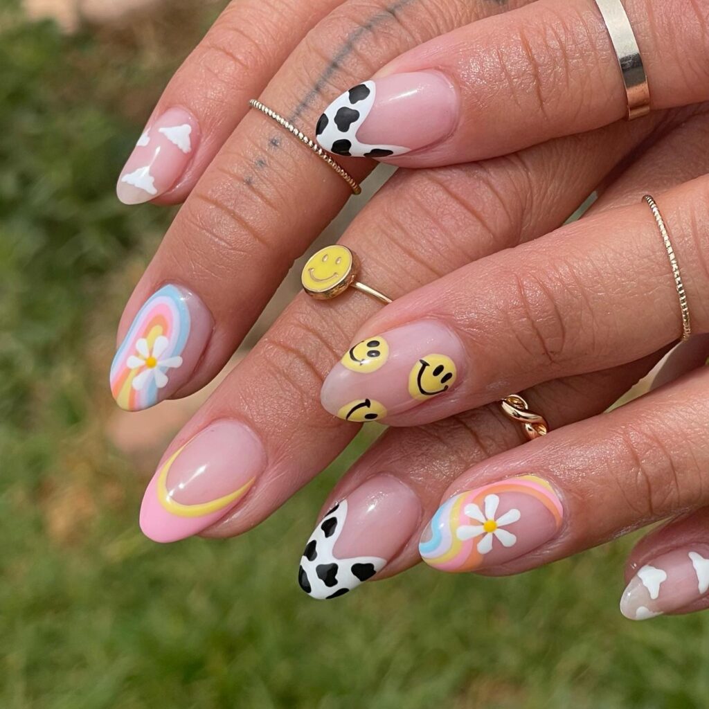 Smiley Cow Disco nails