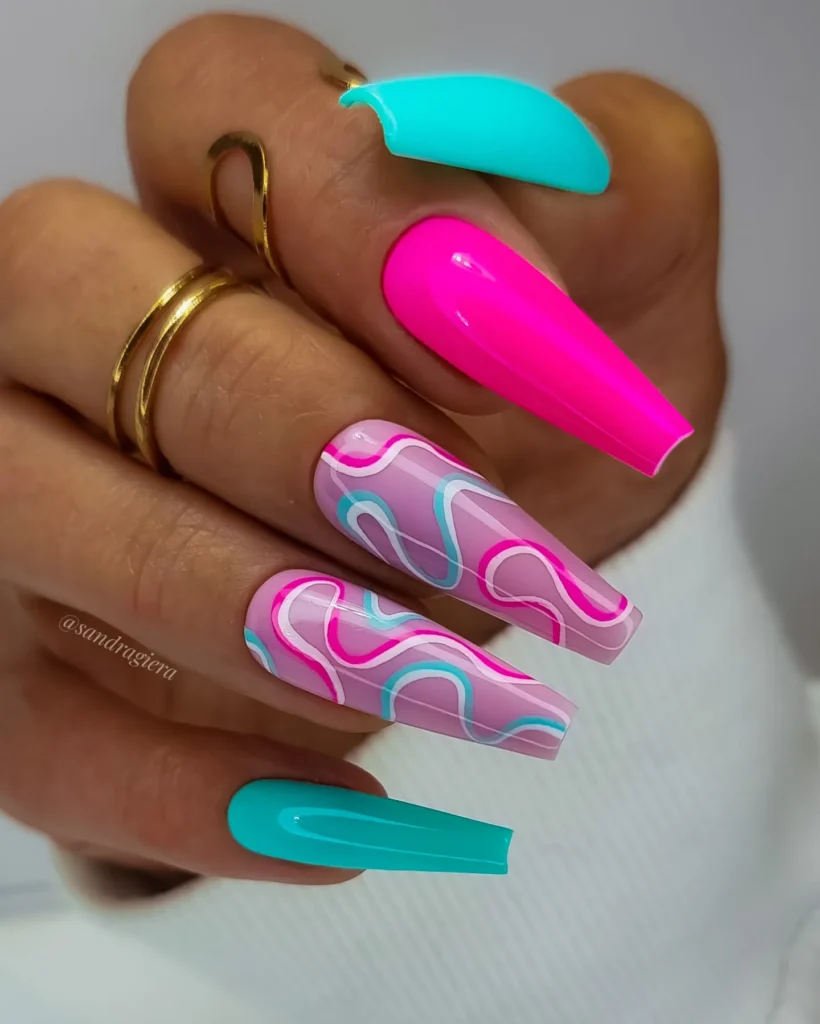Neon Coffin Swirls nails