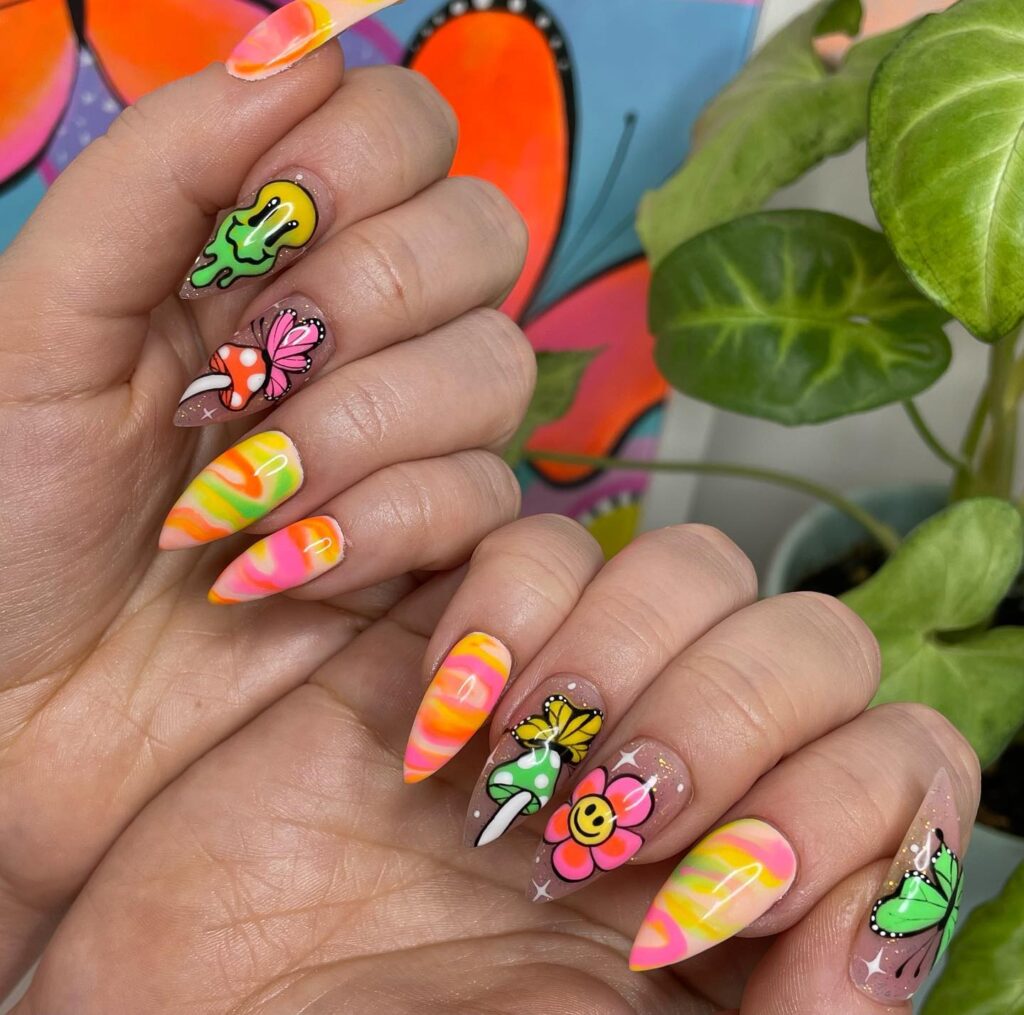 Mushroom Butterfly Swirl nails