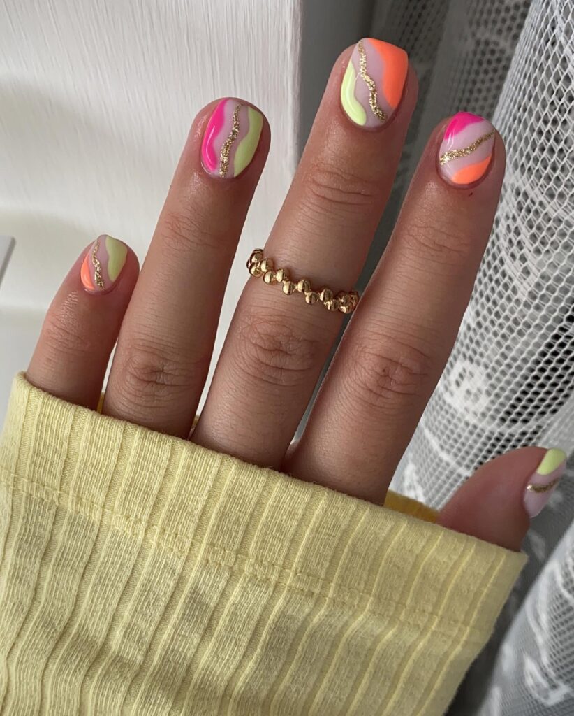 Neon Wave Glitter nails