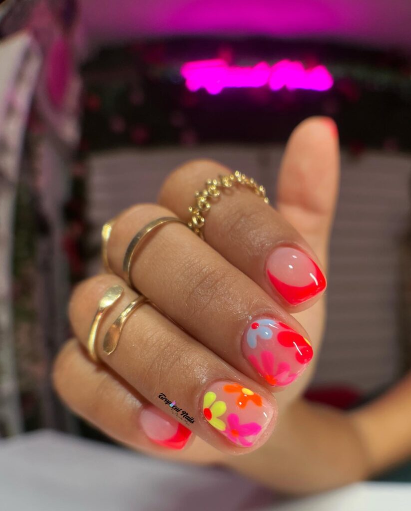Neon Petal French nails