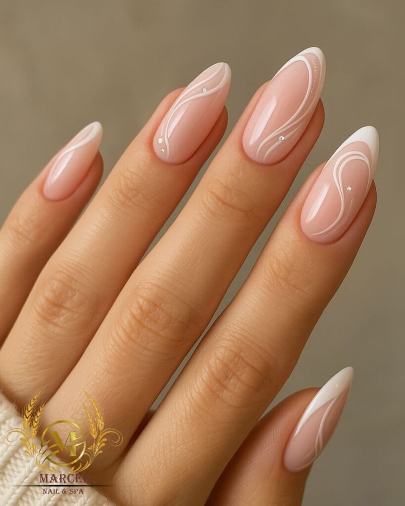 Swirl French Crystal nails