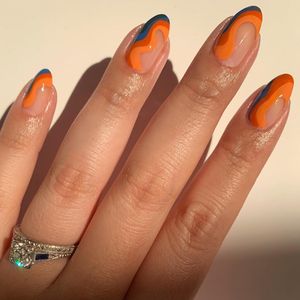 Orange Blue Retro Wave nails