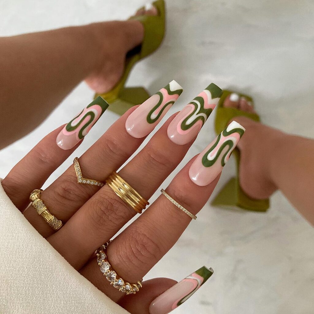 Sage Ballerina Swirls nails