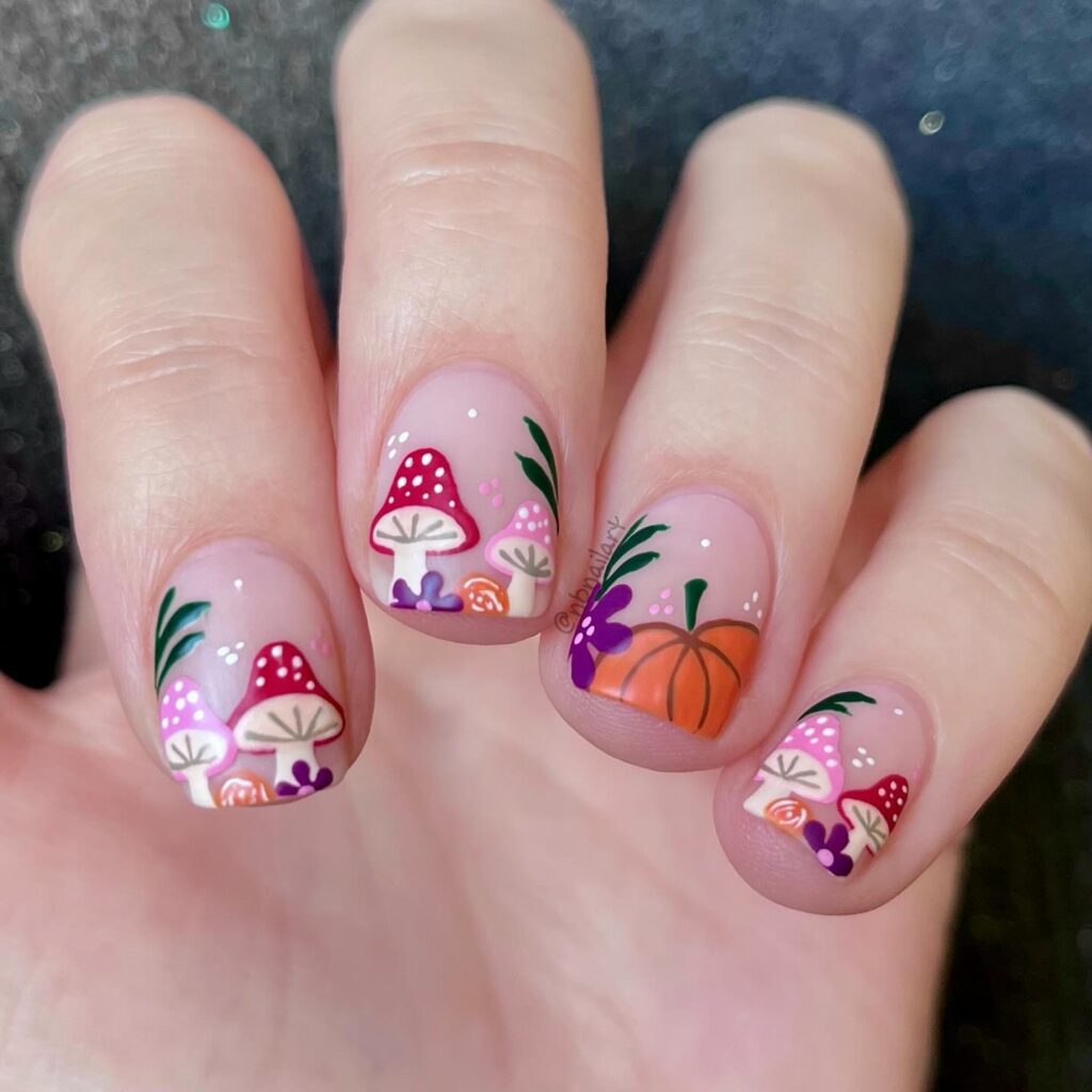 Pink Harvest Cottagecore nails