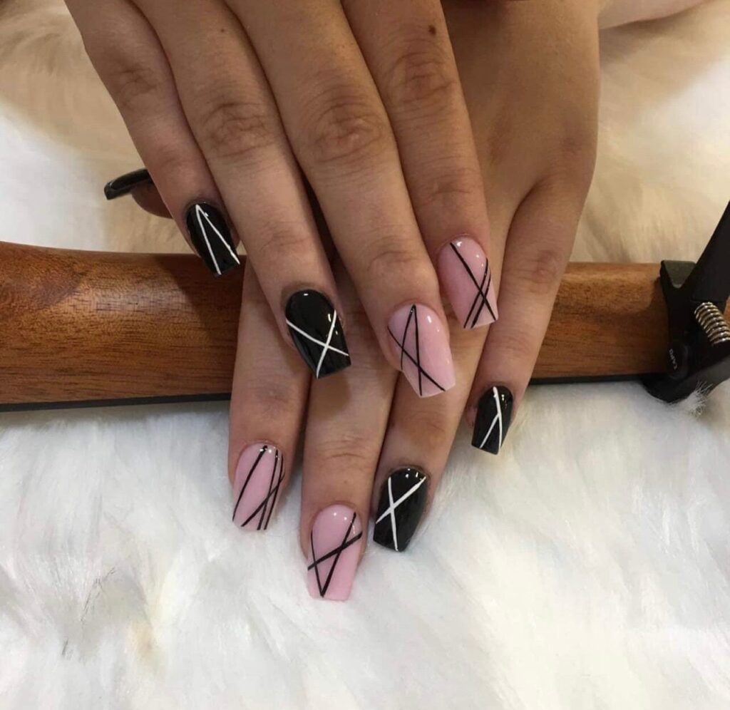 Pink & Black Crossh nails