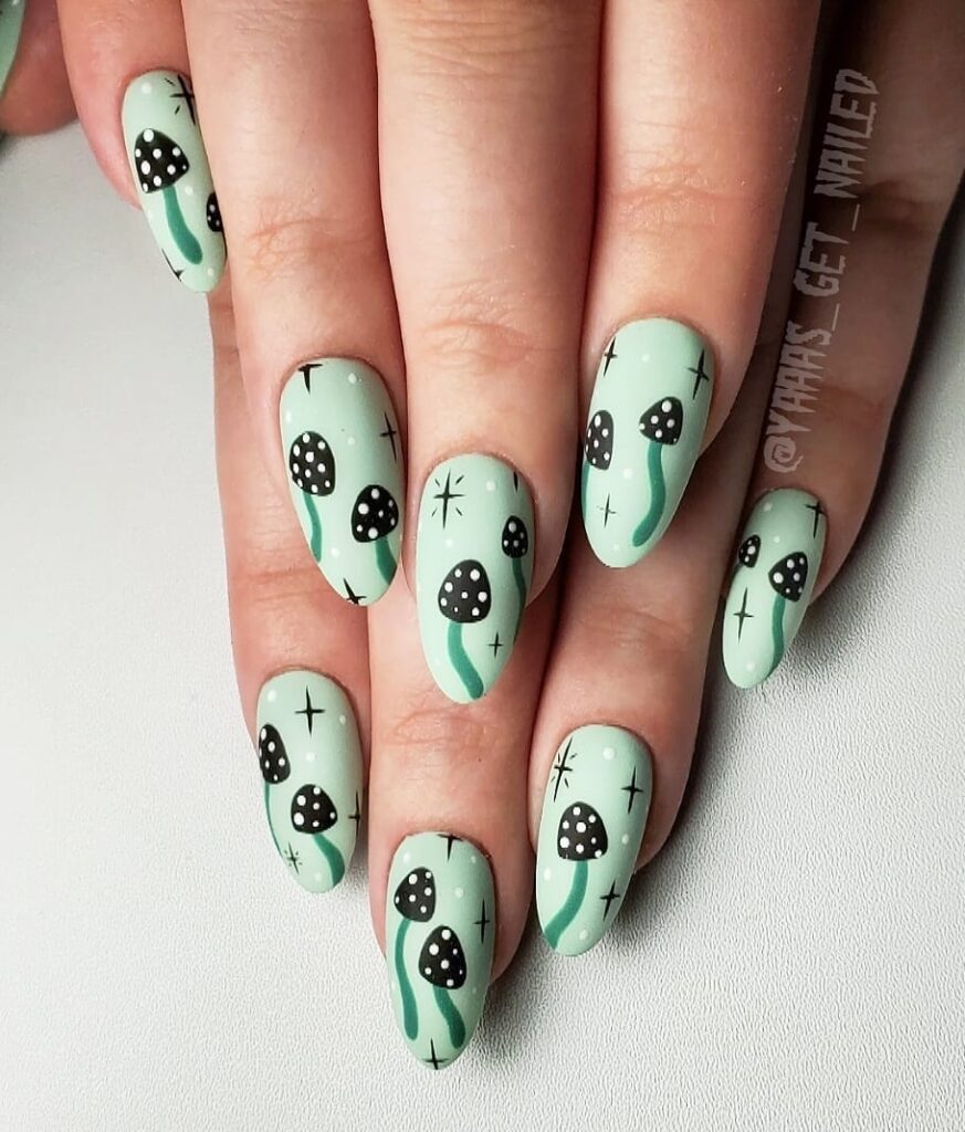 Mint Dark Mushroom Field nails