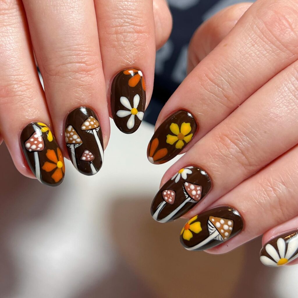 Retro Chocolate Bloom nails