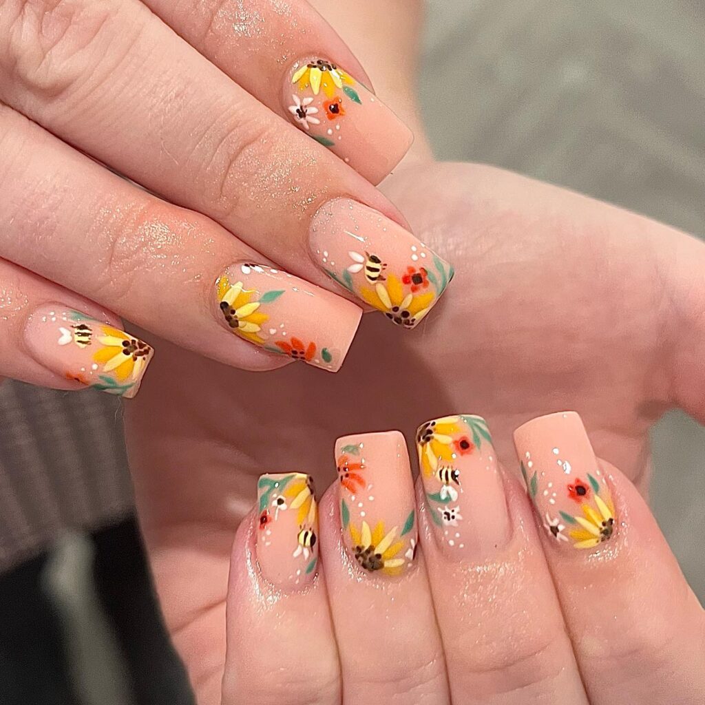 Sunflowers & Bees nails