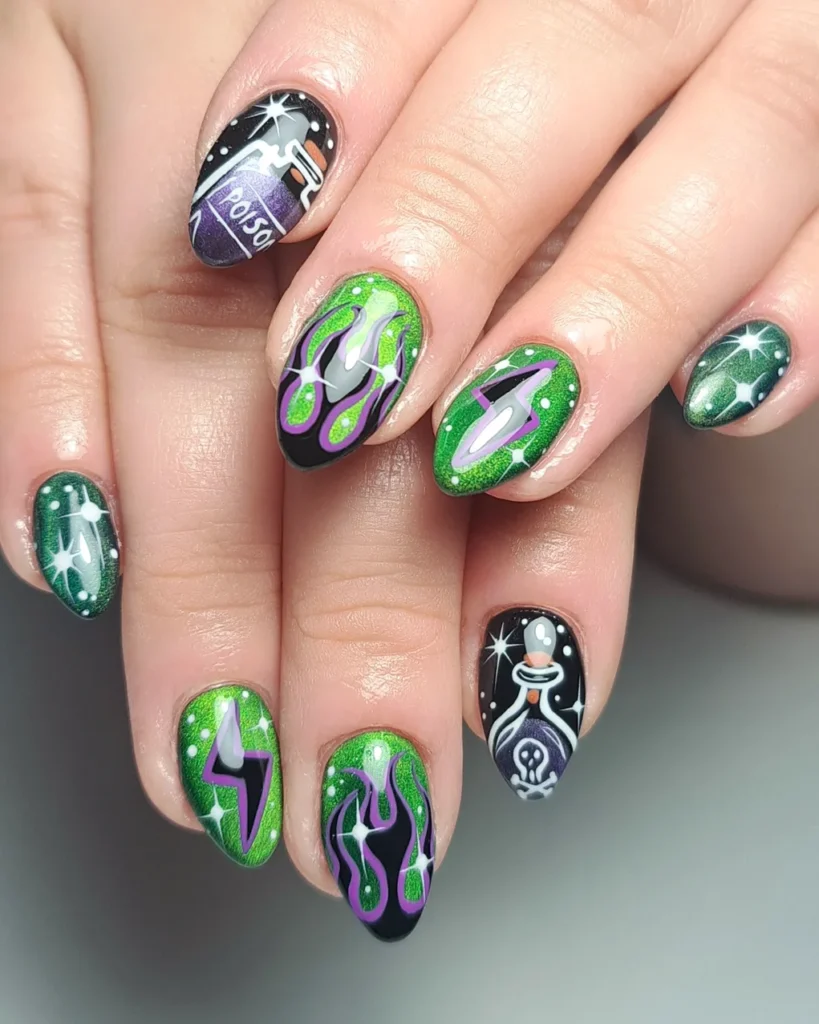 Poison Flame Chrome nails