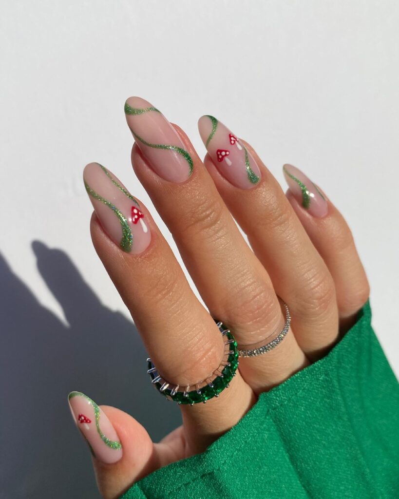 Glitter Vine Amanita nails