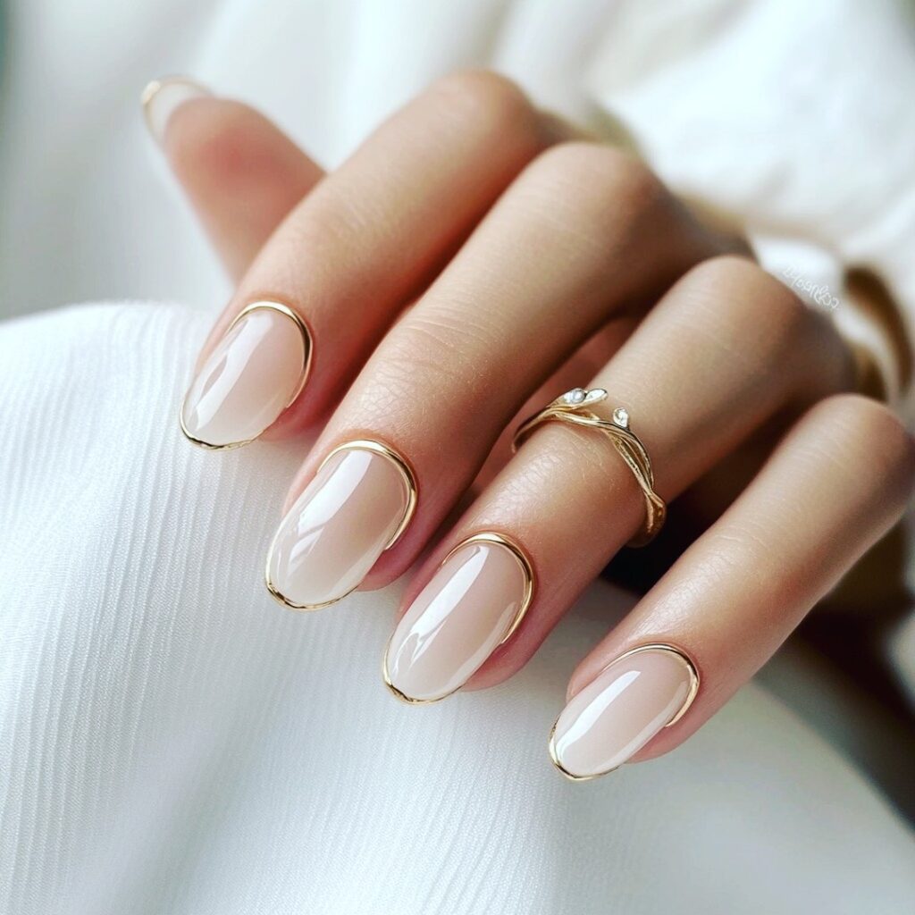 Nude Gold Outline nails