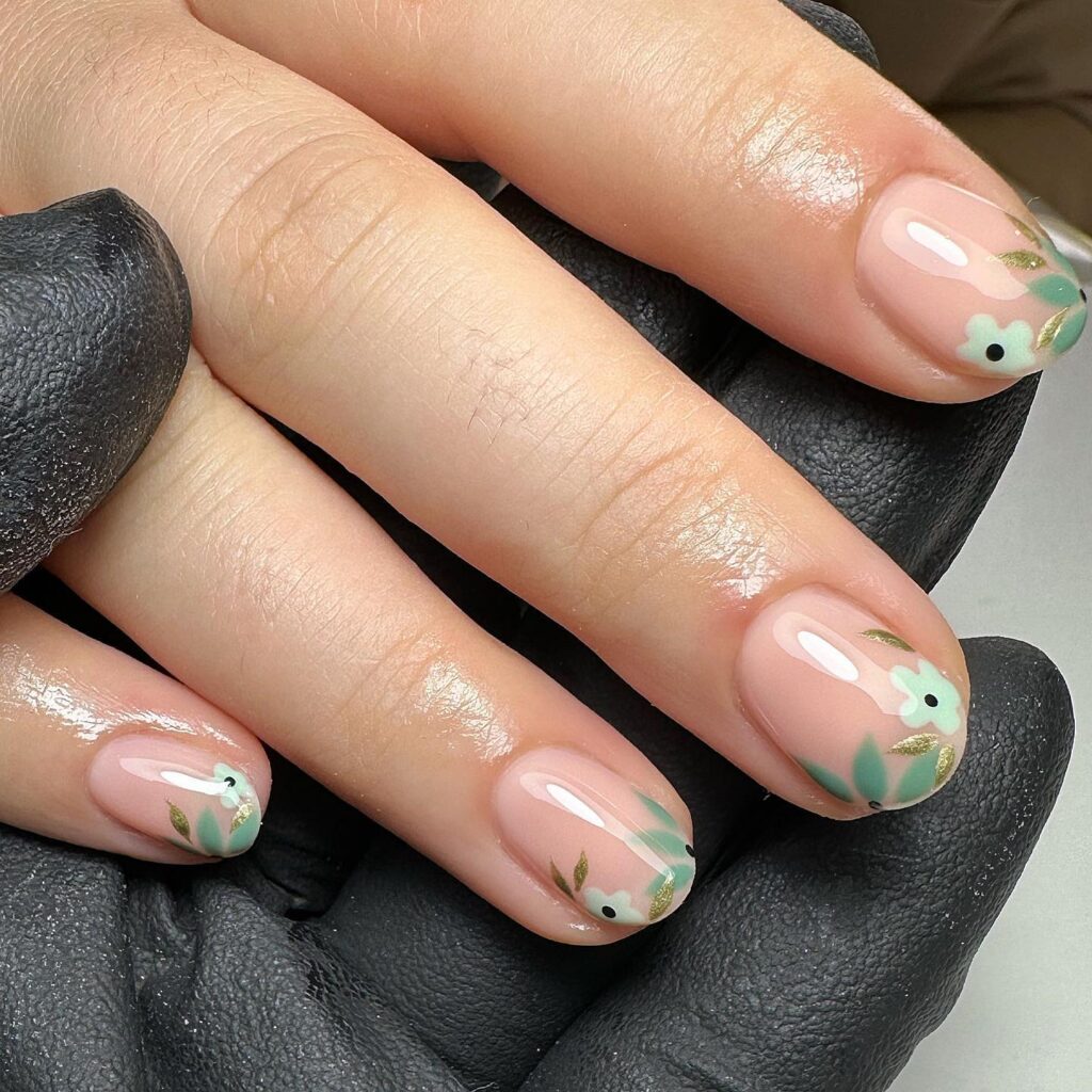 Mint Floral Tips nails