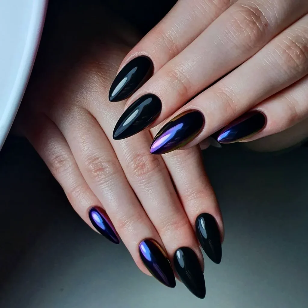 Iridescent Chrome Stiletto nails
