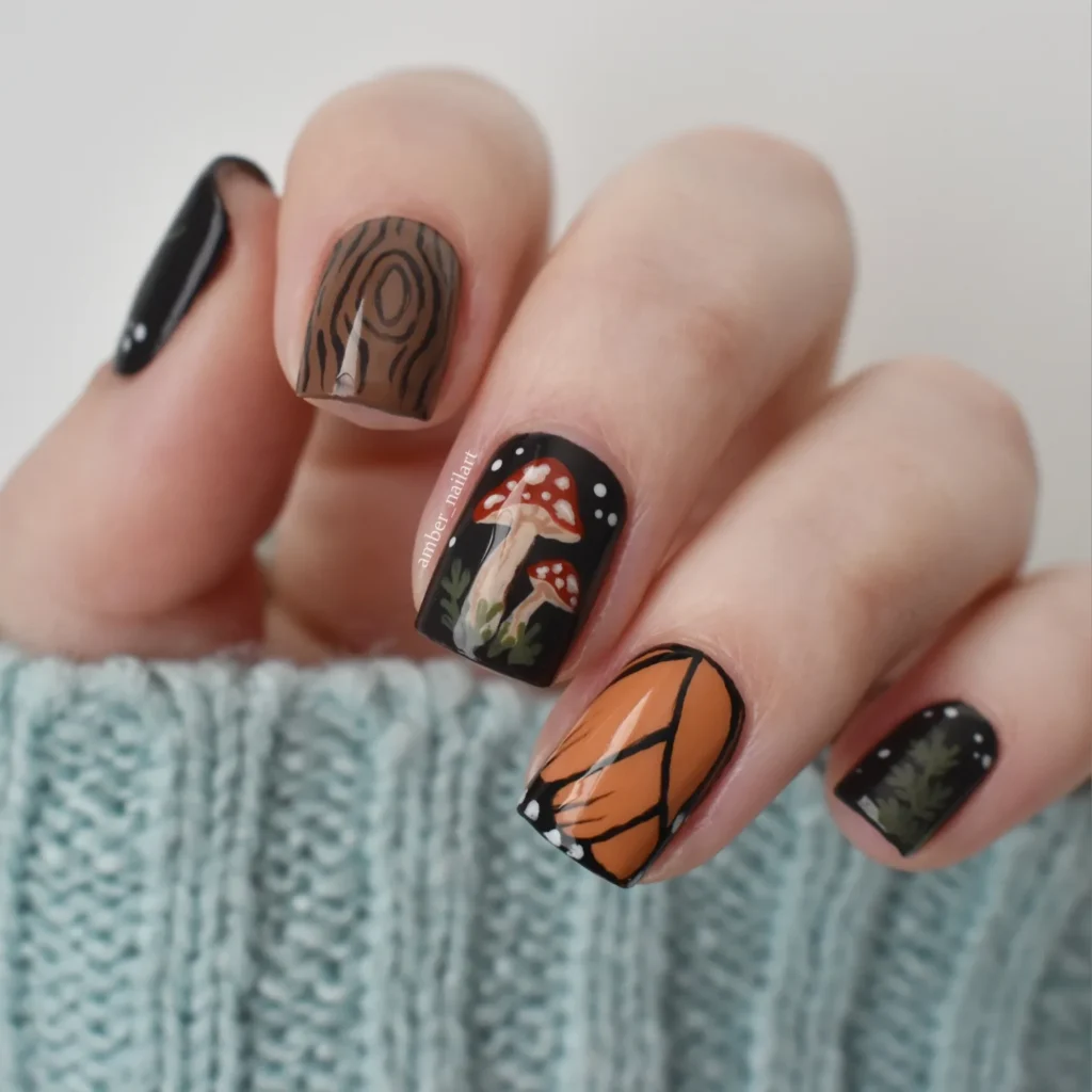 Noir Woodland Scene nails