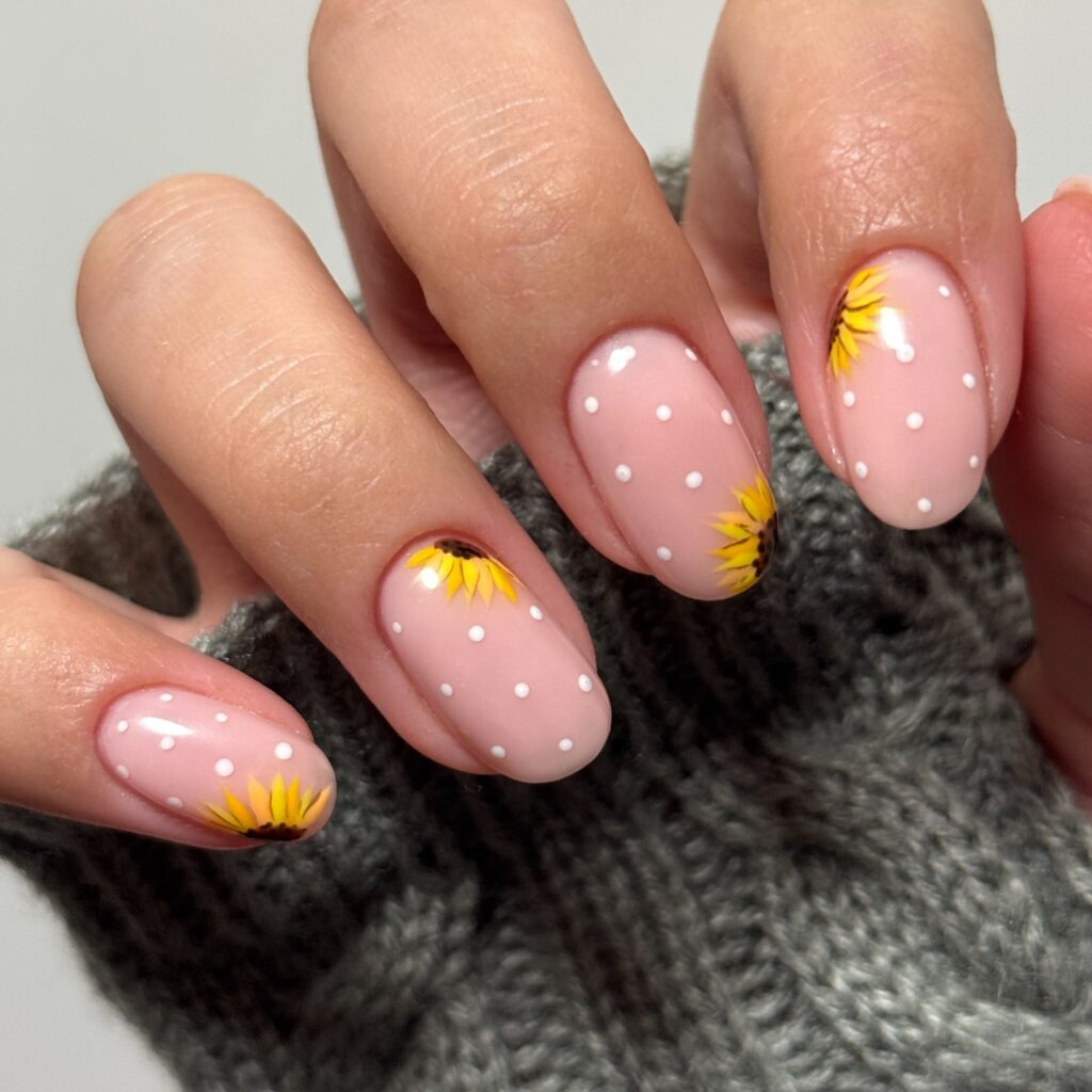 Blush Dots & Sunflowers nails