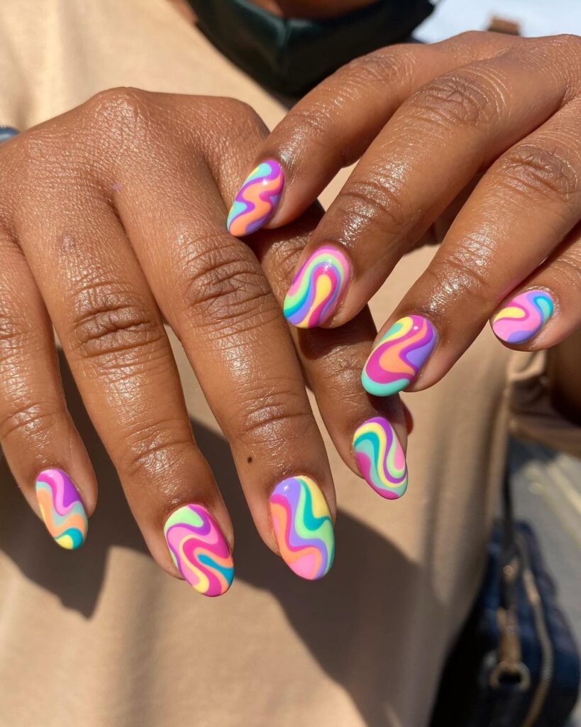 Psychedelic Rainbow Fill nails