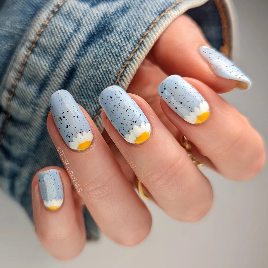 Grey Speckled Halves nails