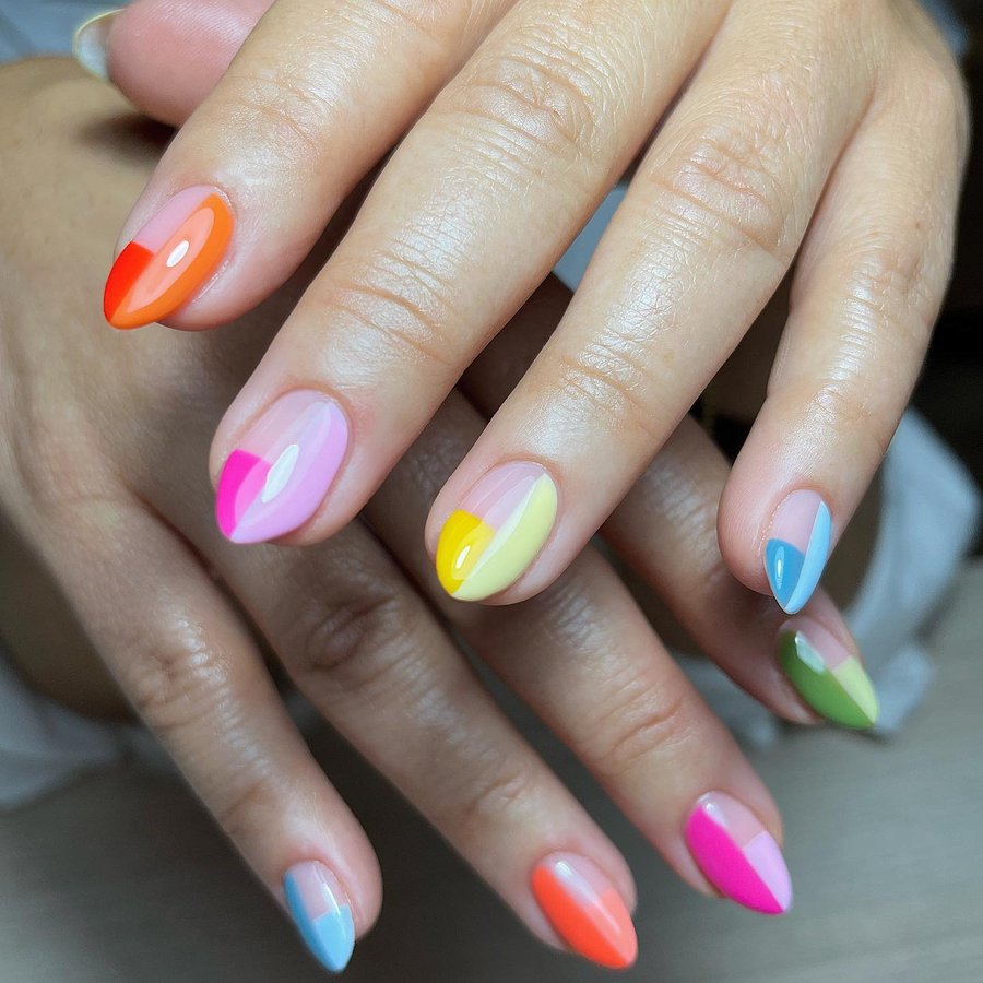 Rainbow Swirl Halves nails