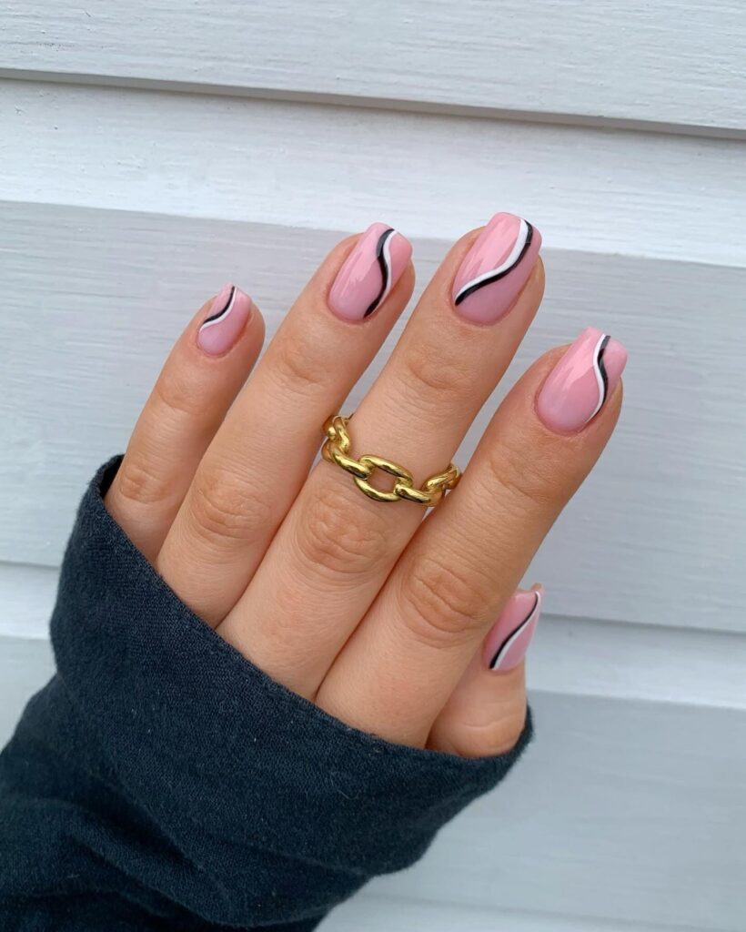 Pink Monochrome Swirls nails