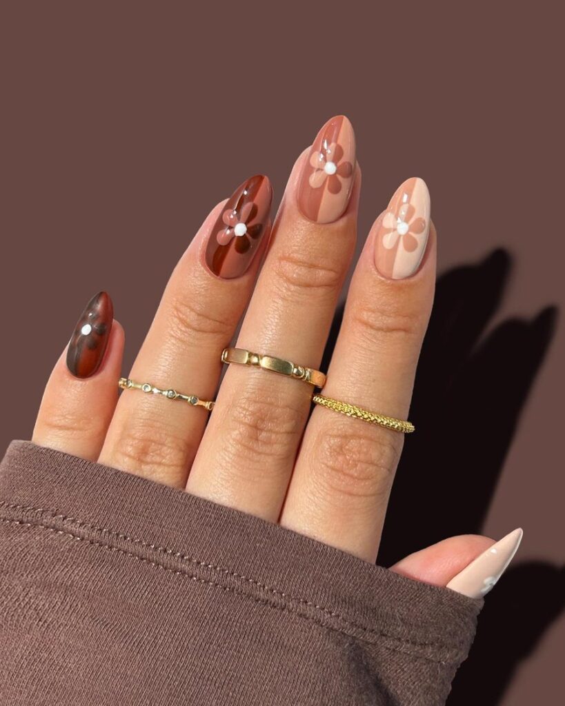 Chocolate Floral Half nails