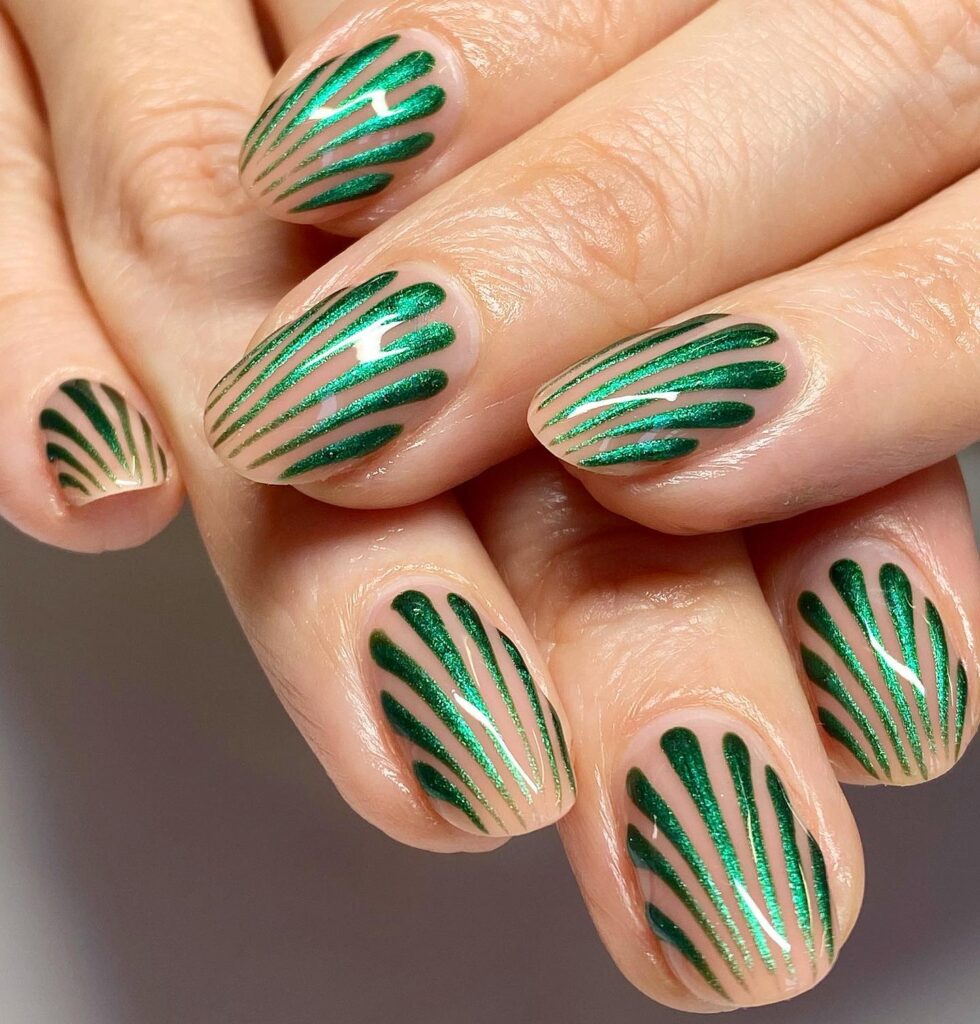 Emerald Fan Stripes nails