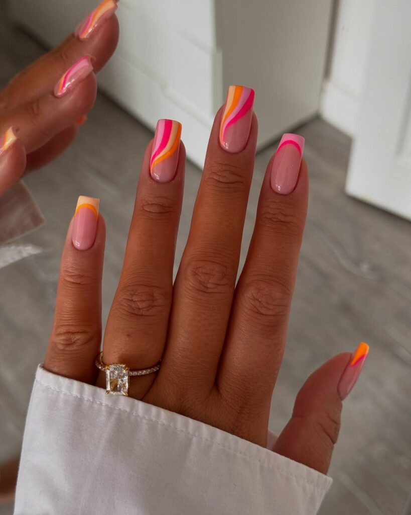 Sunset Swirl French nails