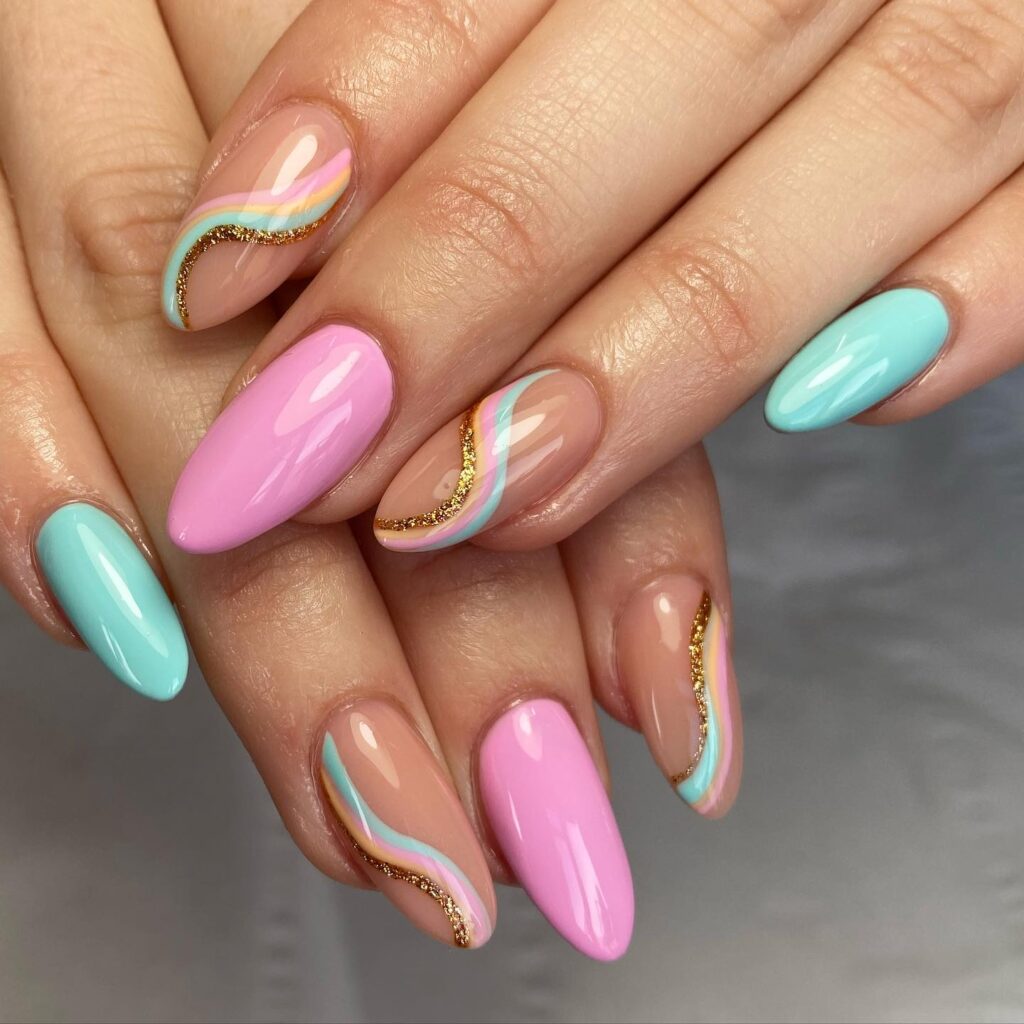 Pastel Swirl French nails
