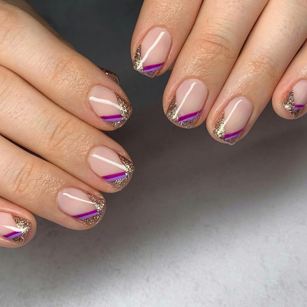 Bronze & Violet Tips nails