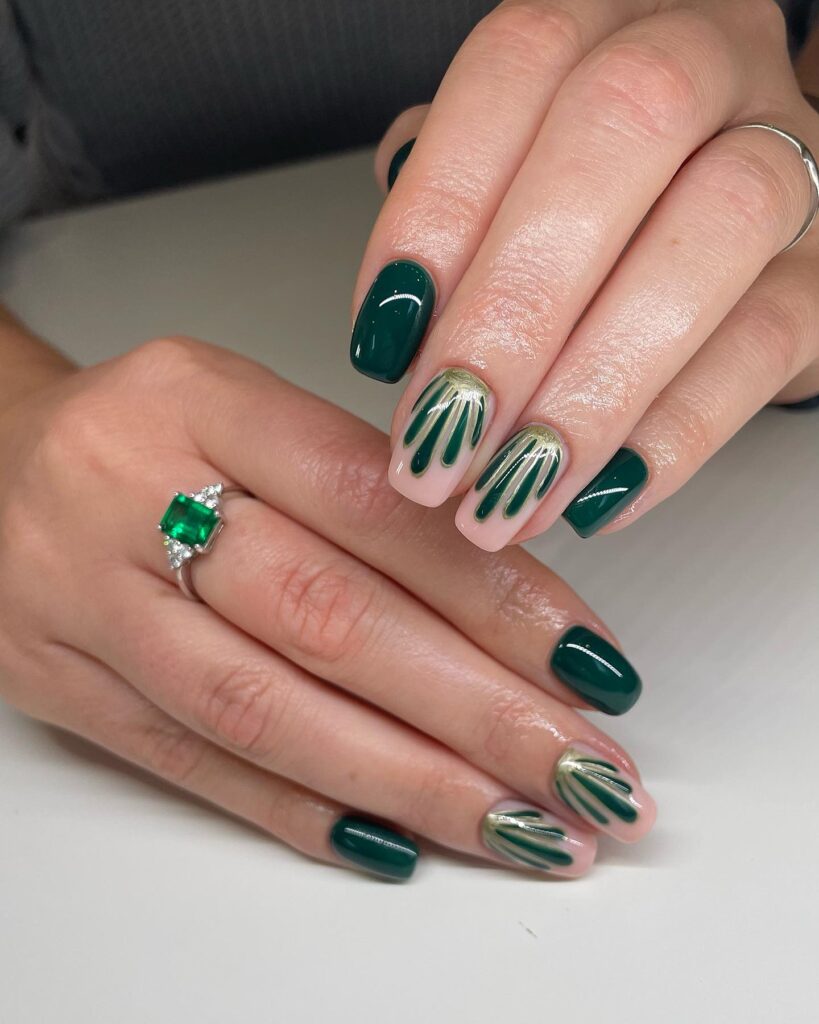 Forest Green Fan nails