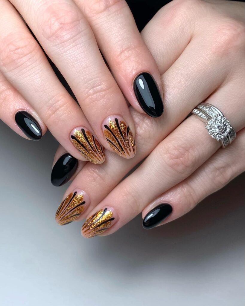 Black & Copper Fans nails